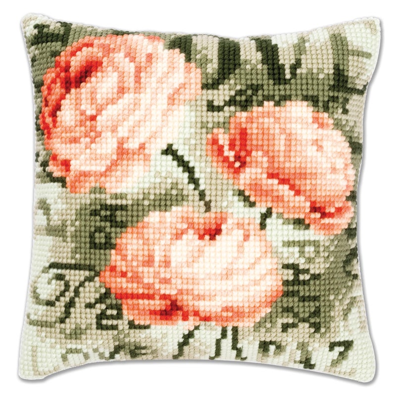 Vervaco Peonies Cross Stitch Cushion - Image 2